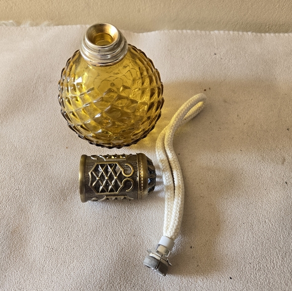 Art Glass Catalytic Effusion Fragrance Oil Diffuser Lamp Brown Swirls Gold Cap - Picture 9 of 10